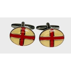 St. George's Cross England Men's Cuff Links Silver Tone Acrylic